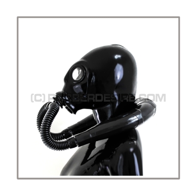 Deluxe heavyrubber gasmask-zipperhood-system with neckrespirator-rubbersmell-bag-set